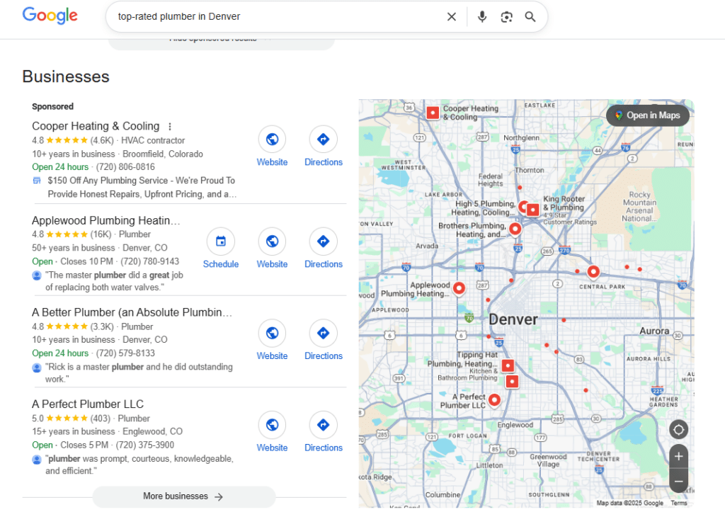 Screenshot of the local pack on Google