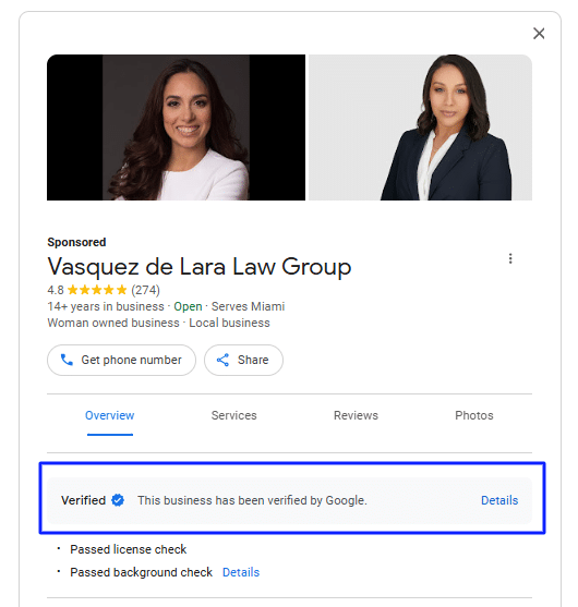 image showing how the google verified badge looks